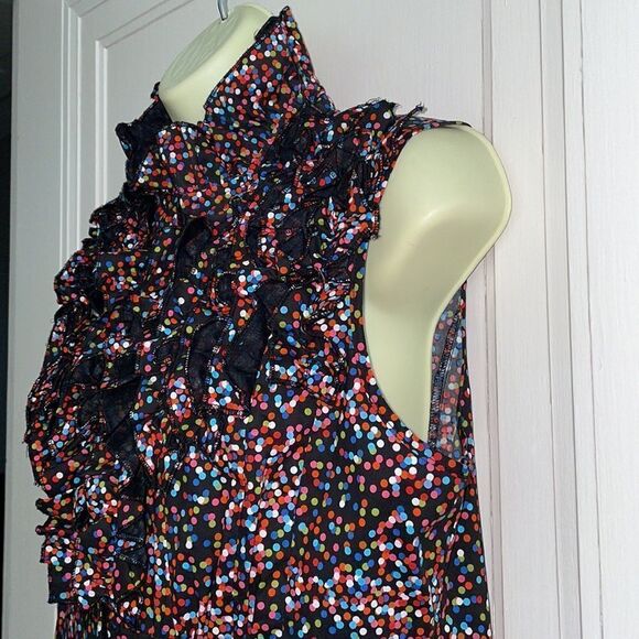 DS by Debbie Shuchat sleeveless ruffle front zip up blouse with polka dots - Picture 4 of 8